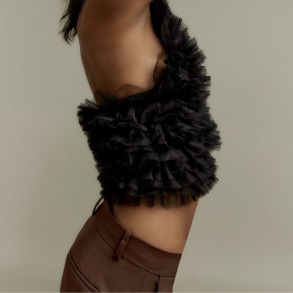 Zara Tulle Ruffle Backless Top - Picture 2 of 10